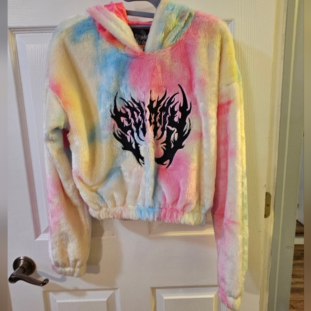 NWT RAVE Hoodie Scummy Bears Fuzzy Crop Size Medium - Picture 14 of 15